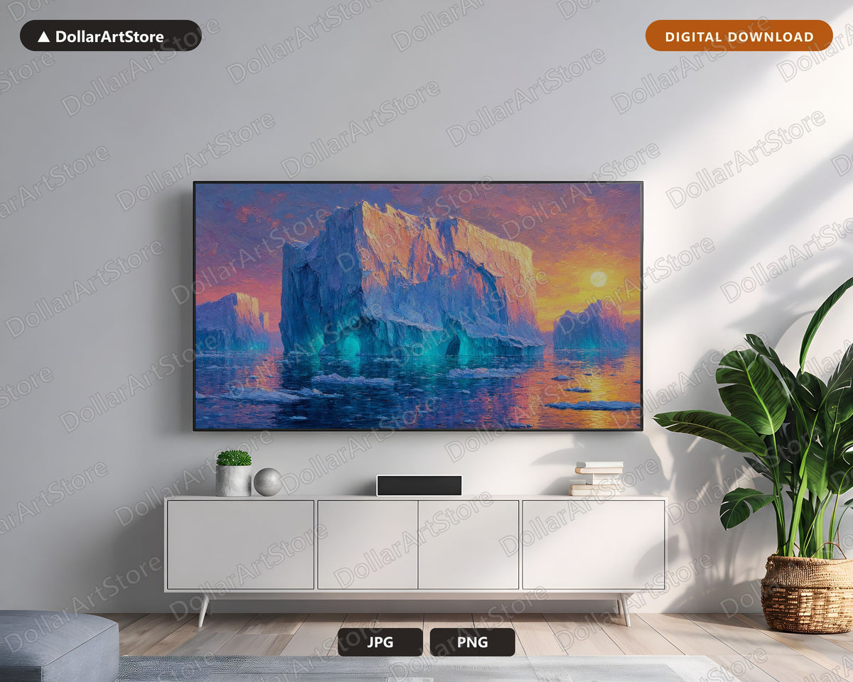 Arctic Icebergs Frame TV Art, Cozy Polar Landscape Samsung Frame TV Digital Download, 4K Textured Scenery