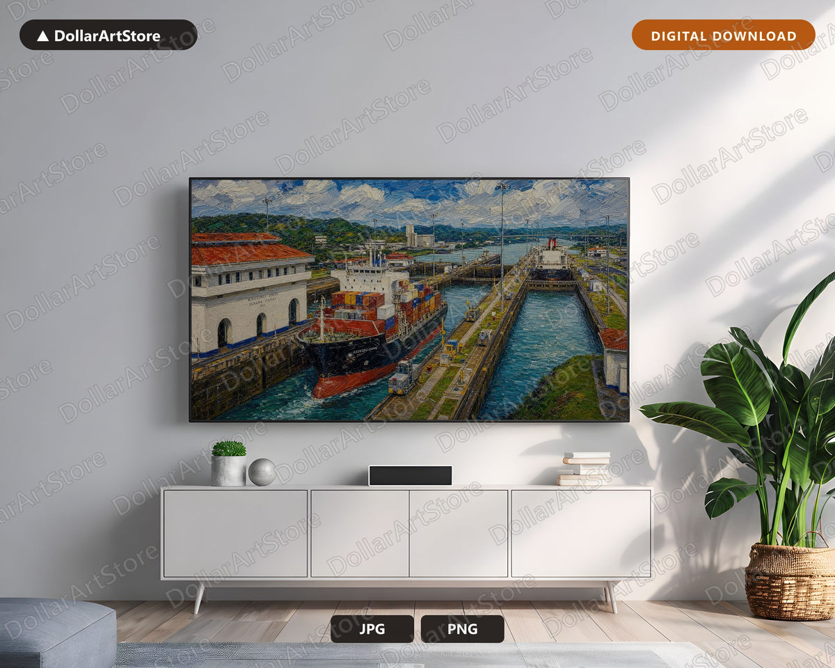 Cozy Panama Canal Frame TV Art, Samsung Frame TV Digital Download, 4K Textured Scenic Art