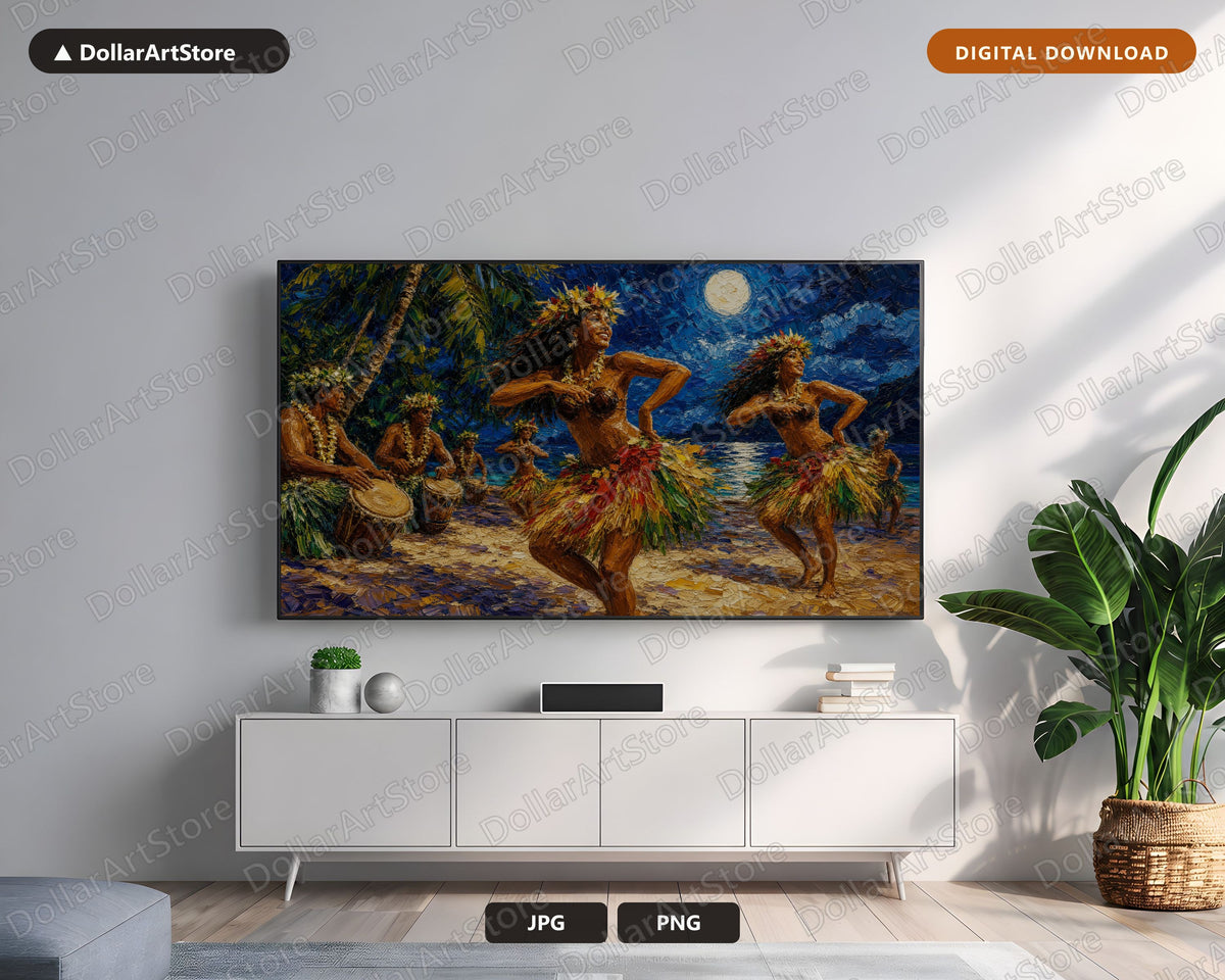 Cozy Tropical Dance Frame TV Art, Samsung Frame TV Digital Download, Textured Tahitian Scenery 4K