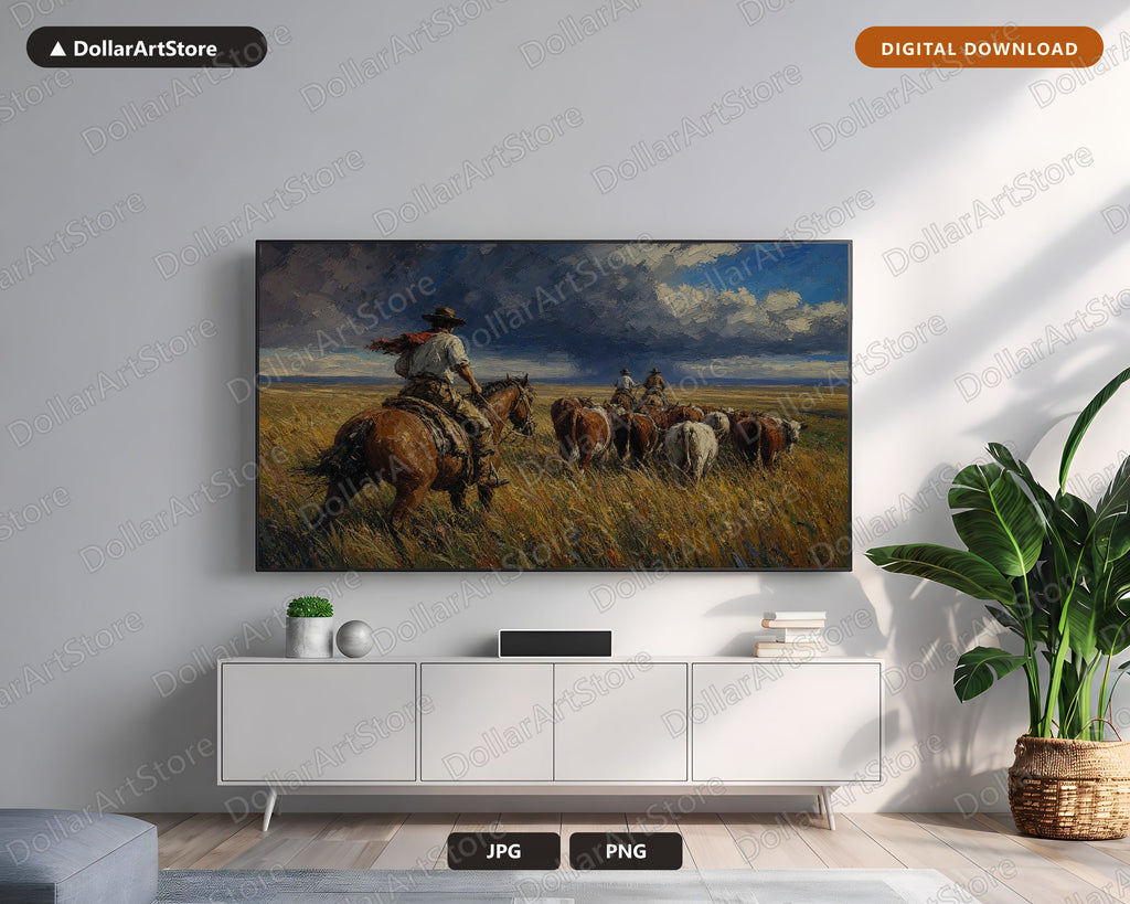 Rustic Western Landscape Frame TV Art, Cozy Cowboy Prairie Scenery Samsung Frame TV Digital Download 4K