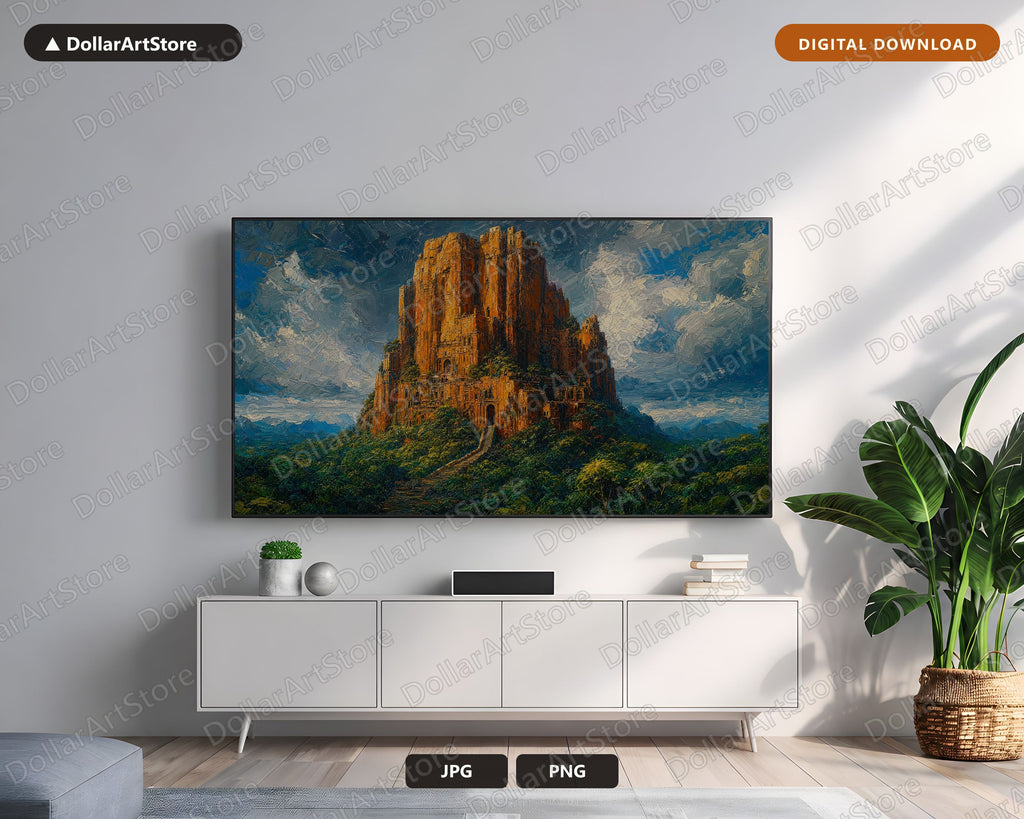 Cozy Ancient Fort Frame TV Art, Samsung Frame TV Digital Download, 4K Textured Landscape Screensaver
