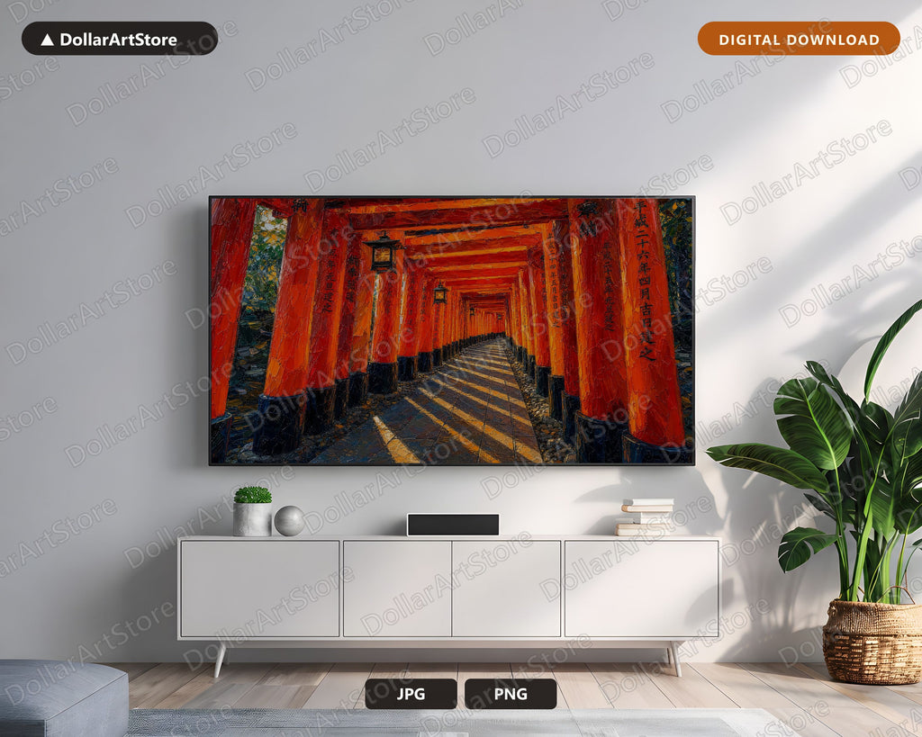 Cozy Asian Temple Gate Frame TV Art, Samsung Frame TV 4K Digital Download, Textured Tunnel Screensaver