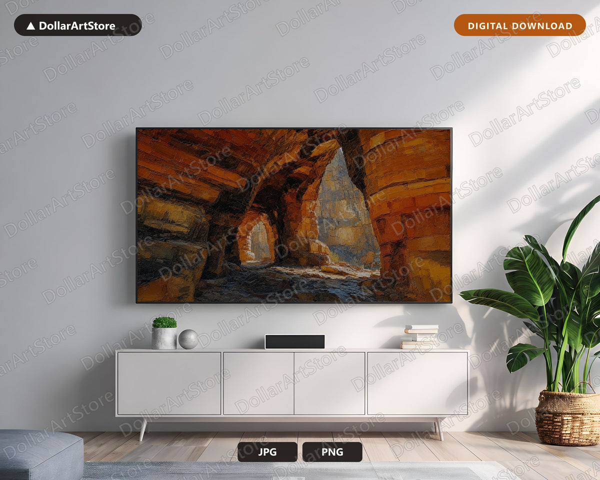 Earthy Canyon Frame TV Art, Textured Sandstone Scenery, Samsung Frame TV 4K Digital Download