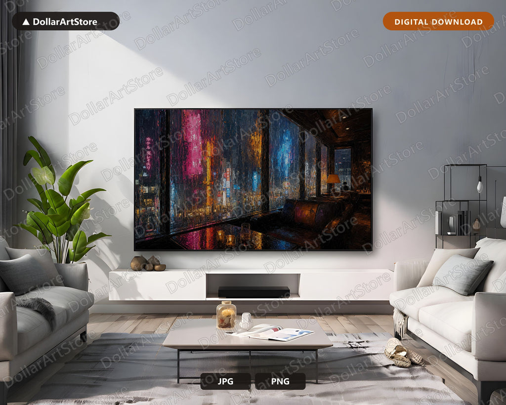 Moody Neon Tokyo Jazz Lounge Samsung Frame TV Art  Cozy Dark Textured Urban Screensaver