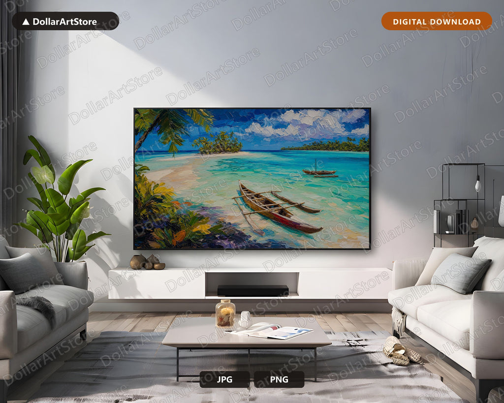 Cozy Tropical Lagoon Frame TV Art, Samsung Frame TV Digital Download, 4K Island Scenery