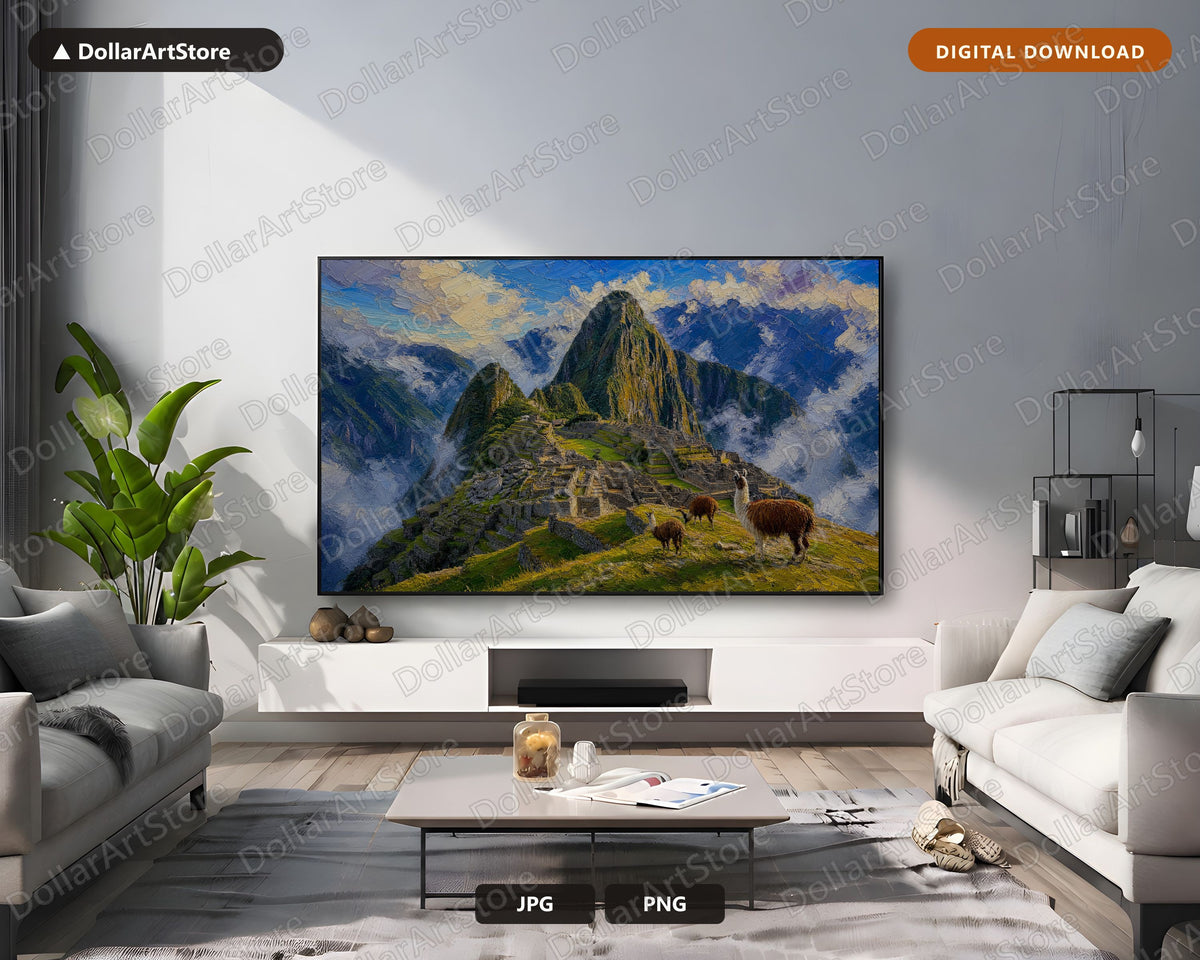 Machu Picchu Frame TV Art, Textured Mountain Scenery, Samsung Frame TV Digital Download 4K