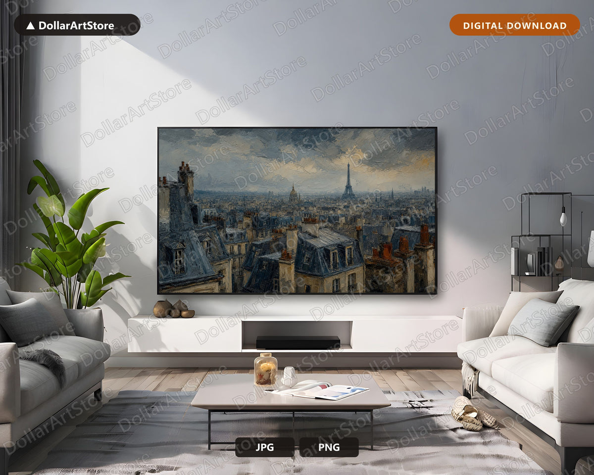 Cozy Paris Cityscape Frame TV Art, Eiffel Tower Samsung Frame TV Digital Download 4K