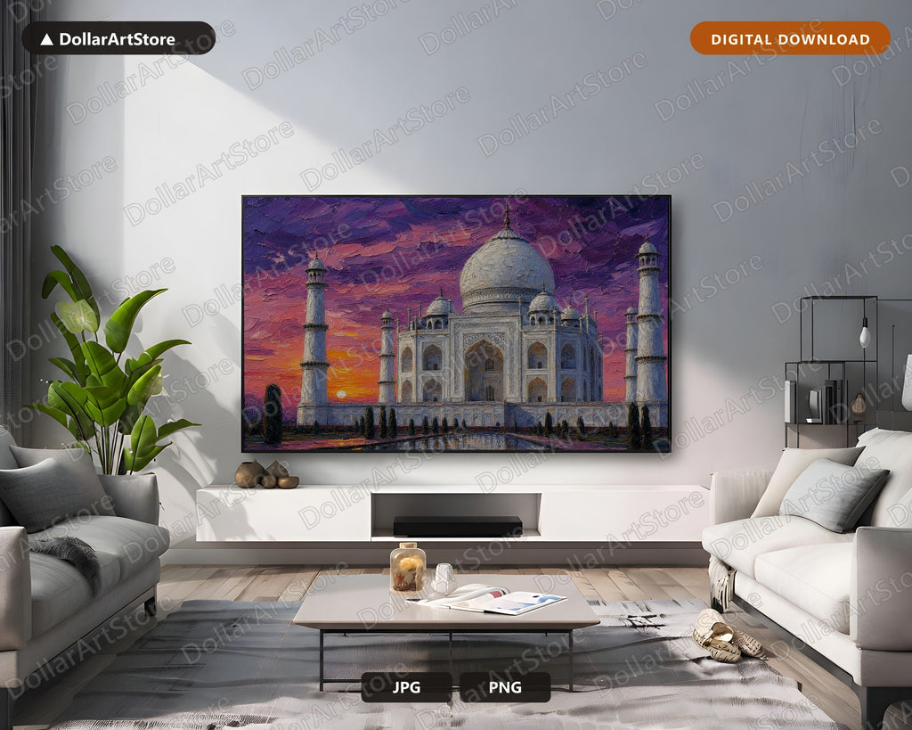 Cozy Taj Mahal Sunset Frame TV Art, Samsung TV Digital Download 4K Textured Screensaver