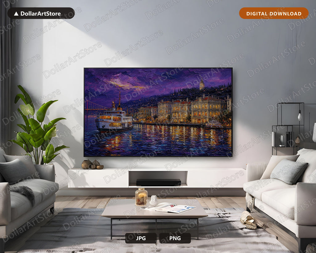 Cozy Istanbul Frame TV Art, Textured Night Scene Samsung TV Digital Download, 4K Scenic Screensaver