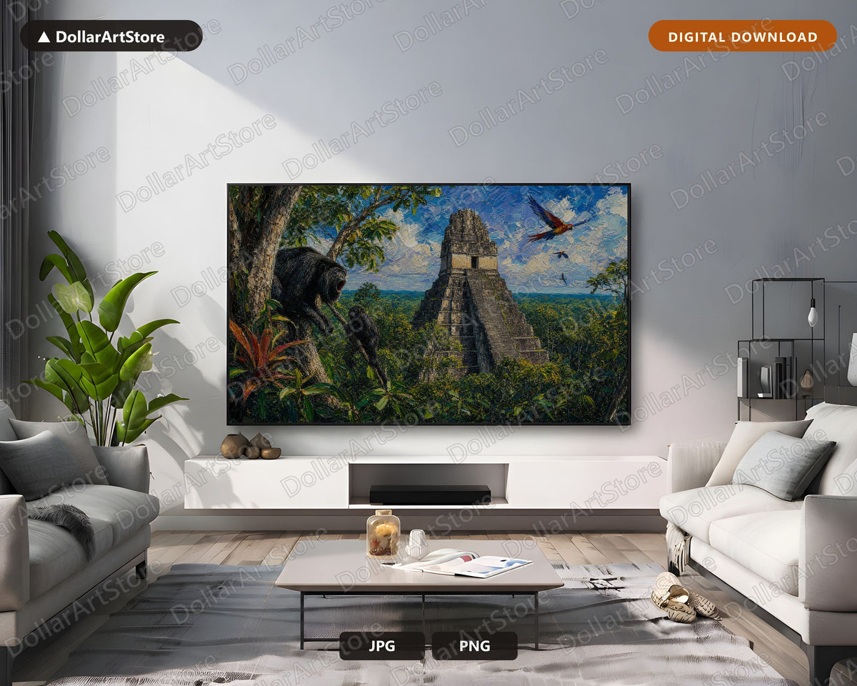 Mayan Temple Jungle Ruins Textured Scenery Frame TV Art