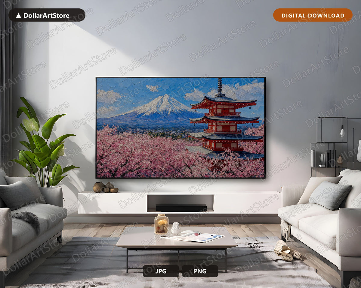 Cozy East Asia Frame TV Art, Samsung Frame TV Digital Download, 4K Scenic Landscape with Japanese Pagoda