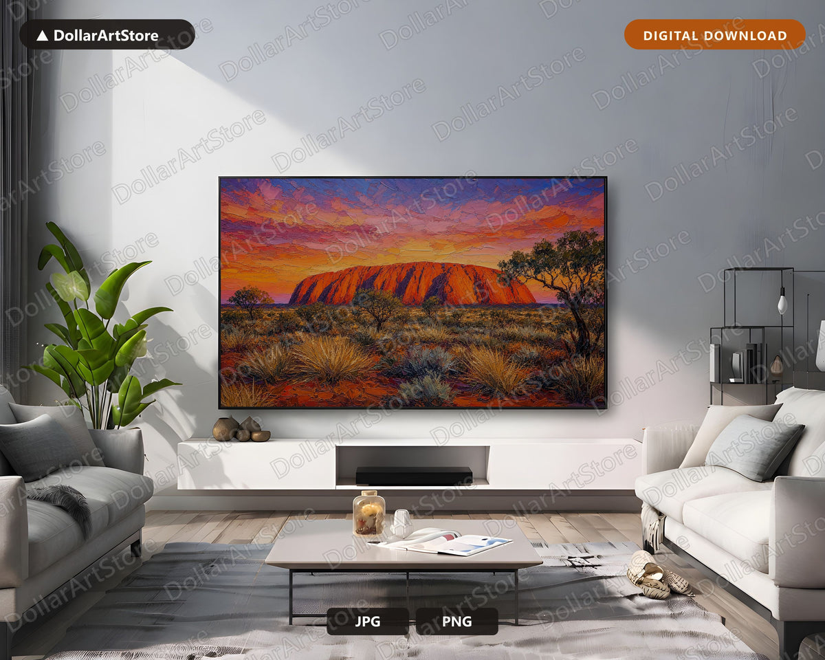 Uluru Sunset Frame TV Art, Cozy Desert Landscape Samsung Frame TV Digital Download 4K