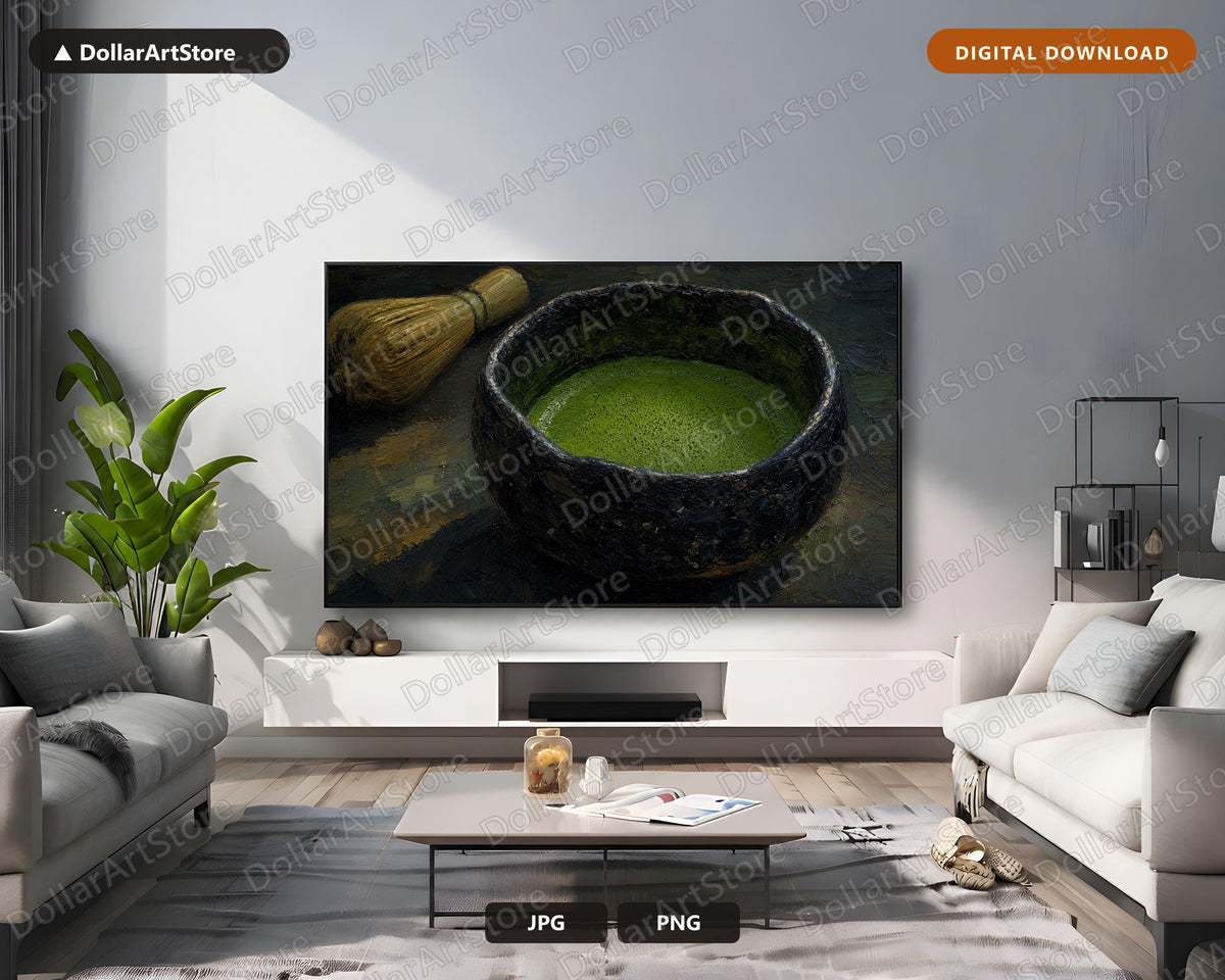 Cozy Matcha Bowl Frame TV Art, Samsung Frame TV Digital Download, 4K Textured Asian Screensaver