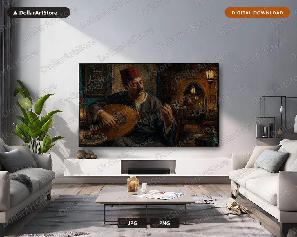 Cozy Earthy Frame TV Art, Middle Eastern Musician Samsung Frame TV Digital Download, Textured 4K Screensaver Art