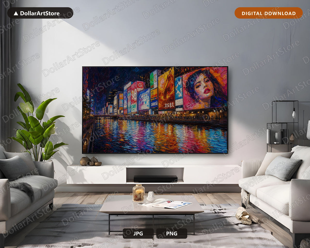 Vibrant Neon City Scenery Frame TV Art, Samsung Frame TV Digital Download, 4K Urban Night