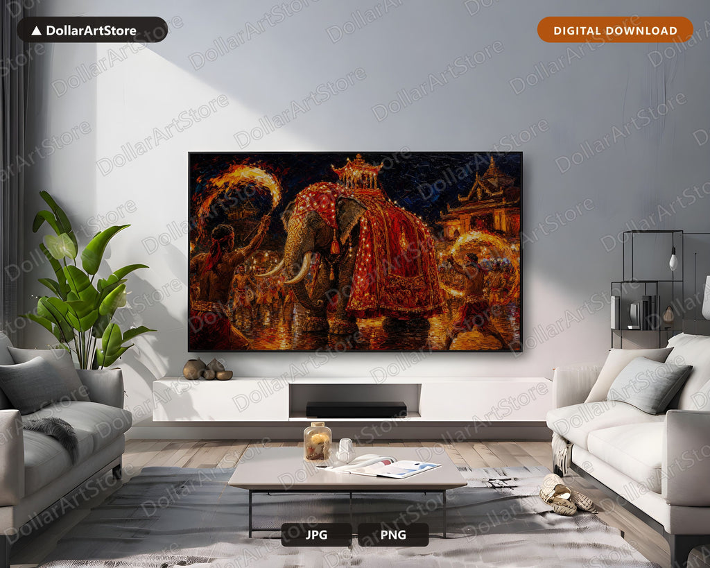 Cozy Textured Elephant Parade Frame TV Art, Samsung TV Digital Download, 4K Earthy Decor