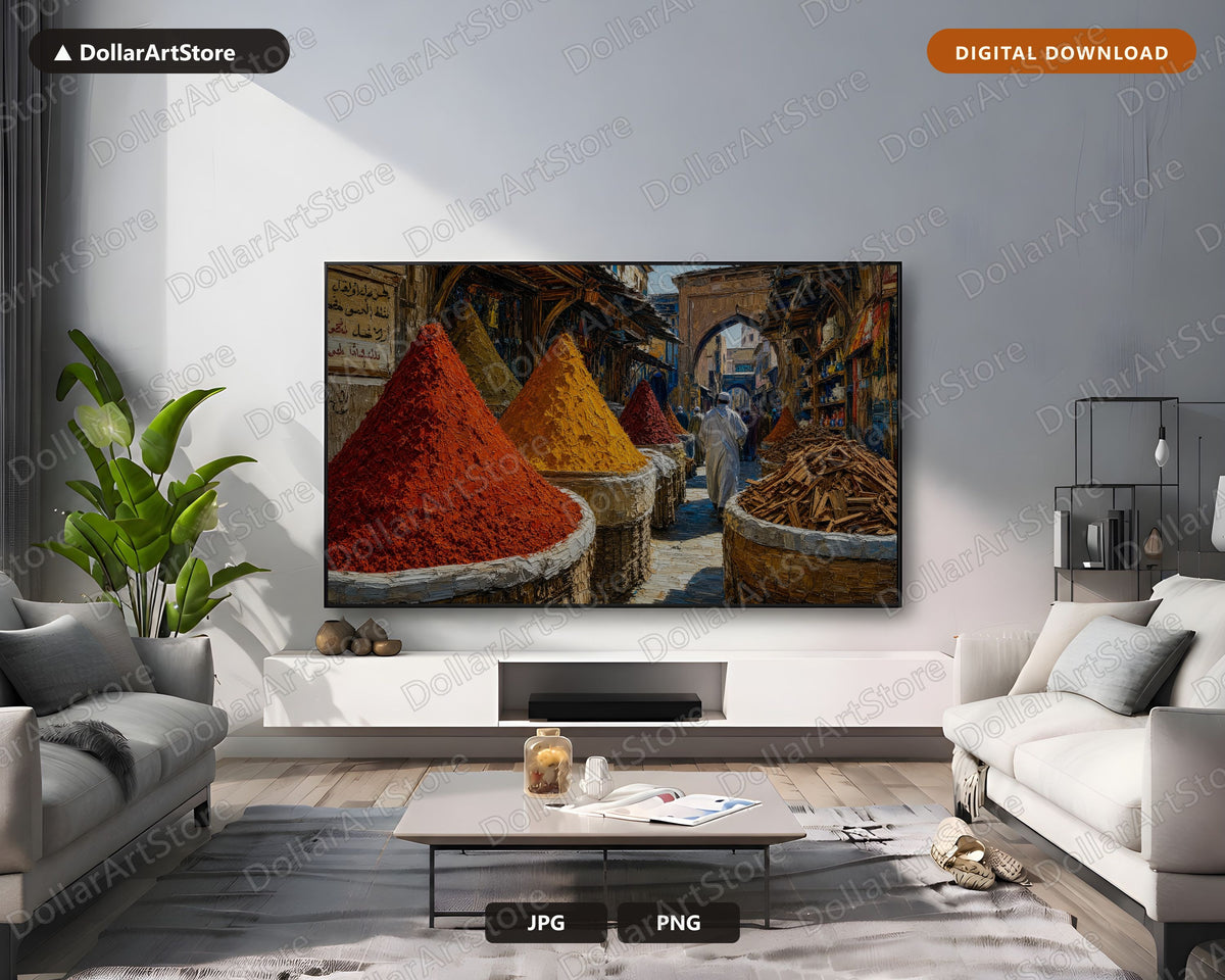 Cozy Spice Market Frame TV Art, Samsung Frame TV Digital Download, Textured Earthy Scenery 4K