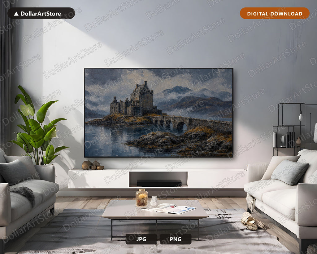 Cozy Textured Castle Frame TV Art, Scottish Highlands Scenery Samsung Frame TV Digital Download 4K