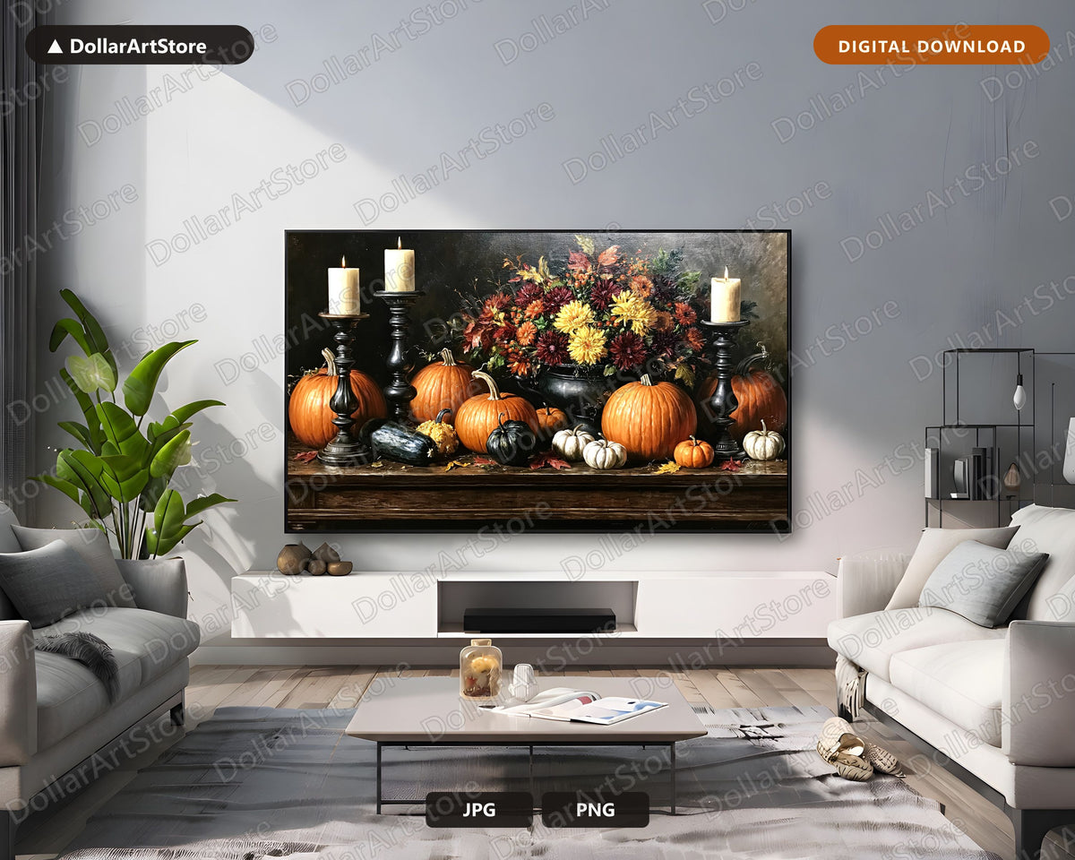 Vintage Autumn Still Life Frame TV Art, Samsung Frame Digital Download, 4K Pumpkin Harvest