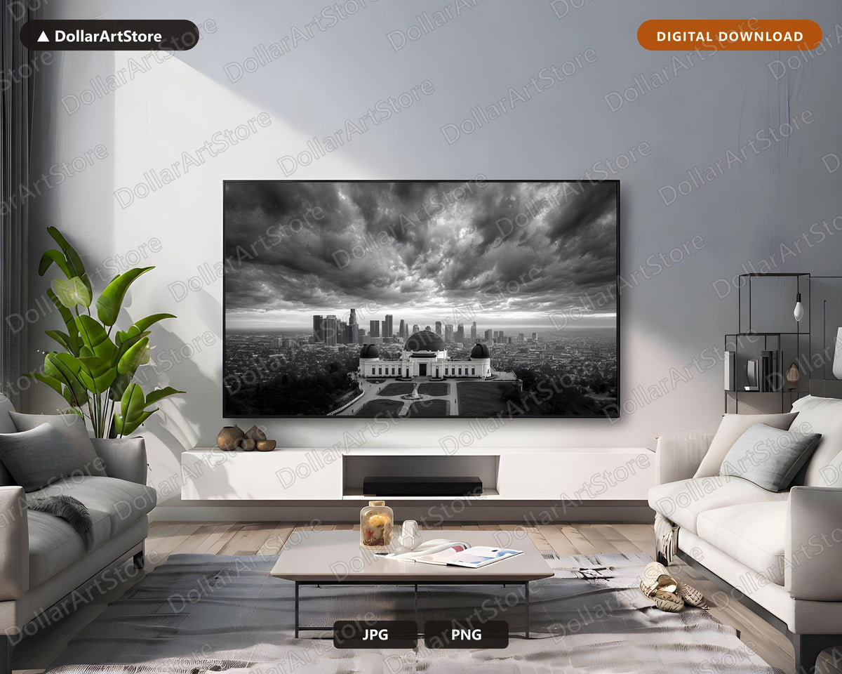 Dark Moody LA Observatory Frame TV Art, Samsung Frame TV Digital Download, 4K Urban Landscape Screensaver