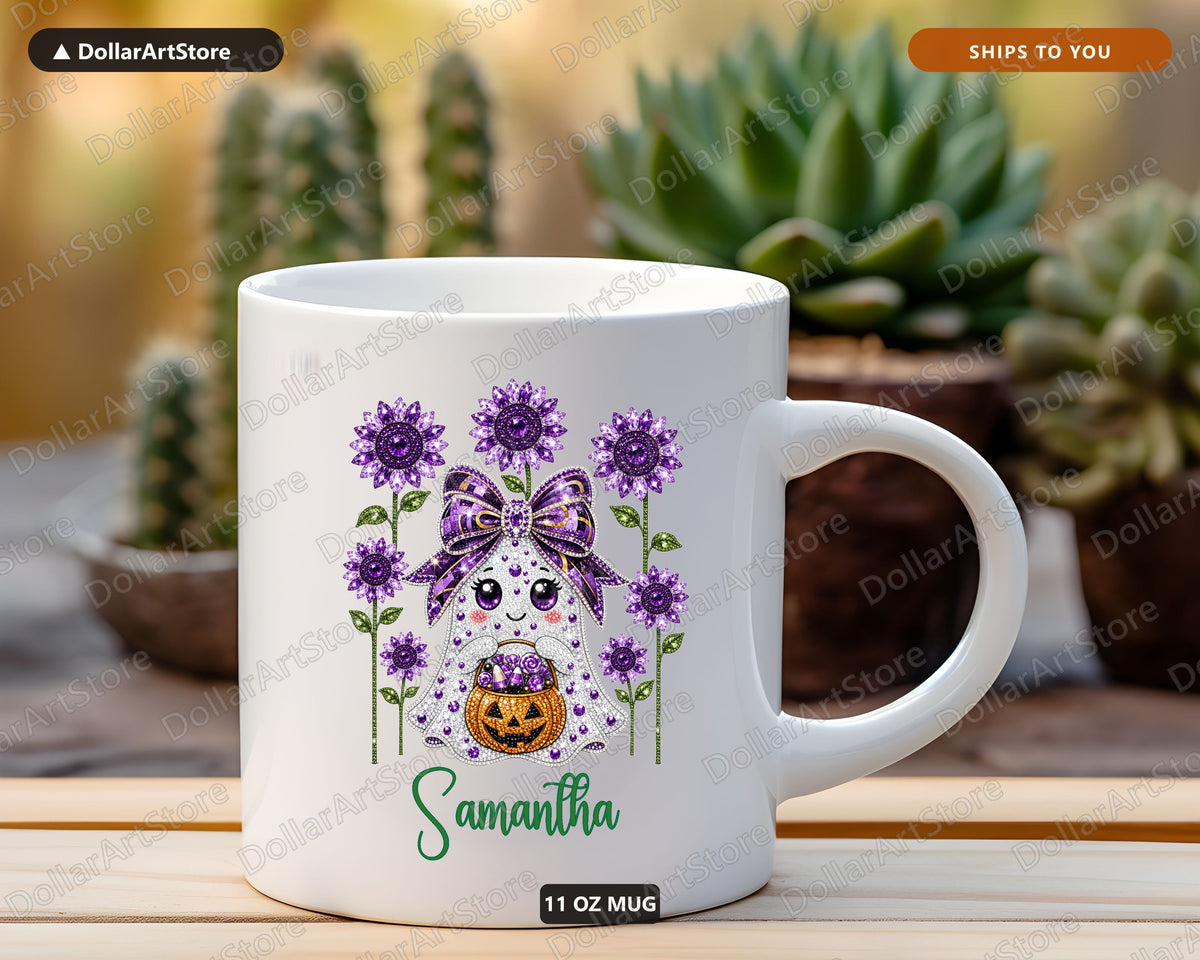 Amethyst Ghost Mug, Halloween Coffee Mug, Personalized Gift for Her