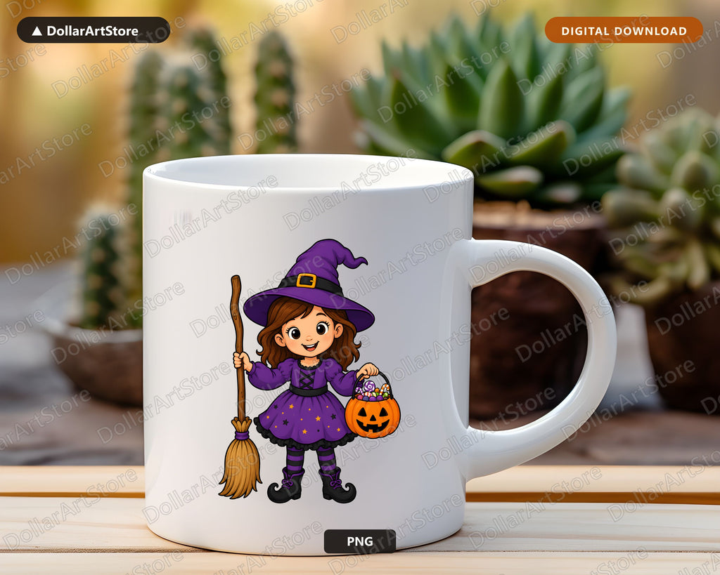Cute Witch Kid PNG, Halloween Costume Design, Sublimation Shirt Download