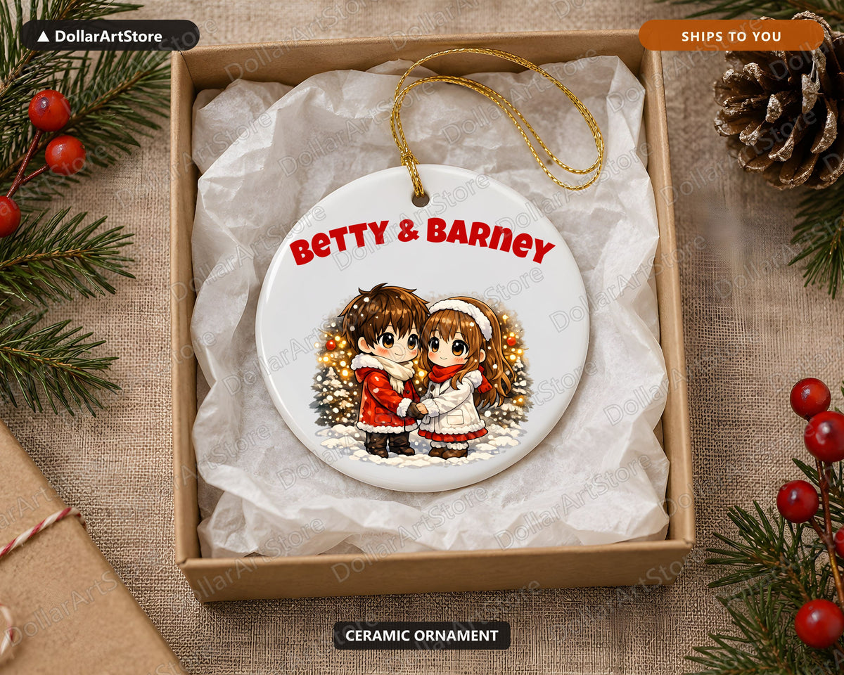 Cute Anime Couple Christmas Ornament, Ceramic Holiday Keepsake Gift