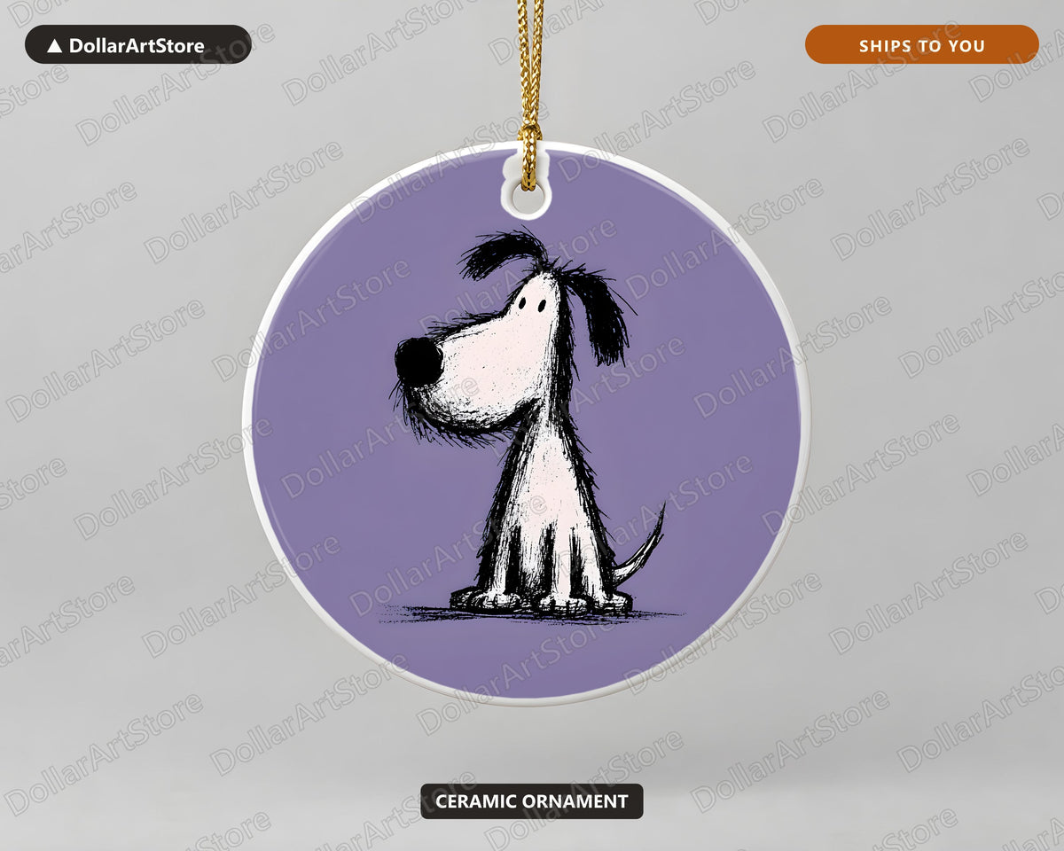 Whimsical Dog Doodle Christmas Ornament, Ceramic Tree Ornament, Holiday Gift