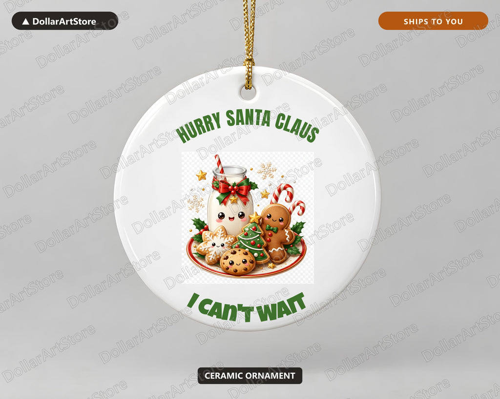 Cute Gingerbread & Milk Christmas Ornament, Holiday Ceramic Tree Ornament