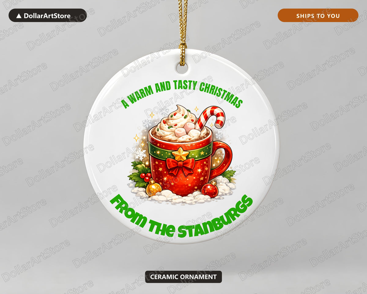 Hot Cocoa Christmas Ornament, Holiday Ceramic Tree Ornament, Festive Gift