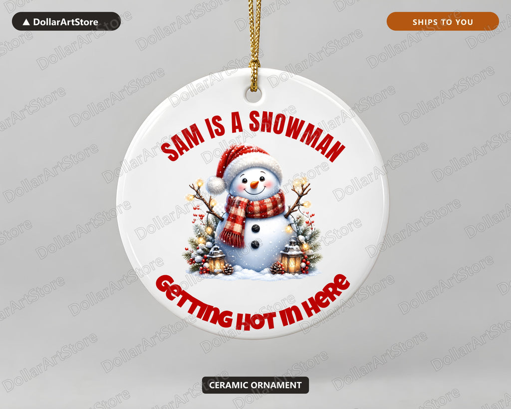 Cheerful Snowman Christmas Ornament, Ceramic Holiday Keepsake, Tree Decoration Gift