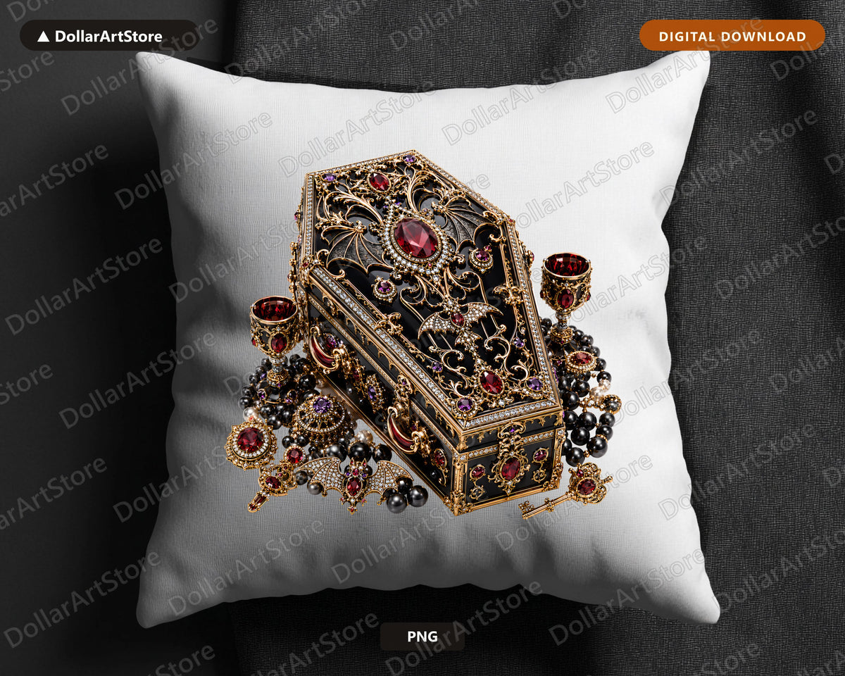 Gothic Coffin Jewelry PNG, Dark Baroque Design, Sublimation Shirt & Tumbler PNG