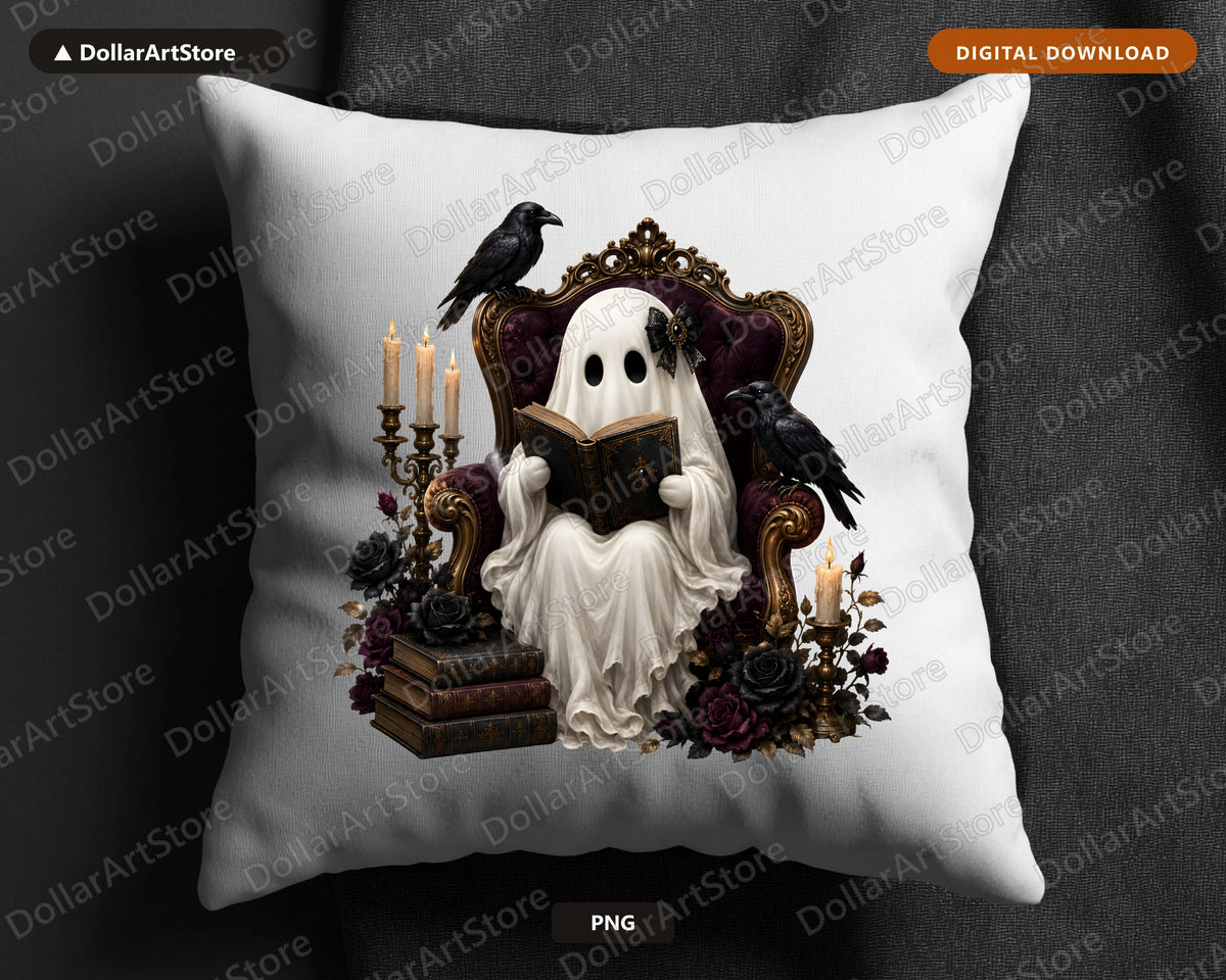 Bookish Ghost PNG, Dark Academia Sublimation Design, Halloween Shirt Design Digital Download