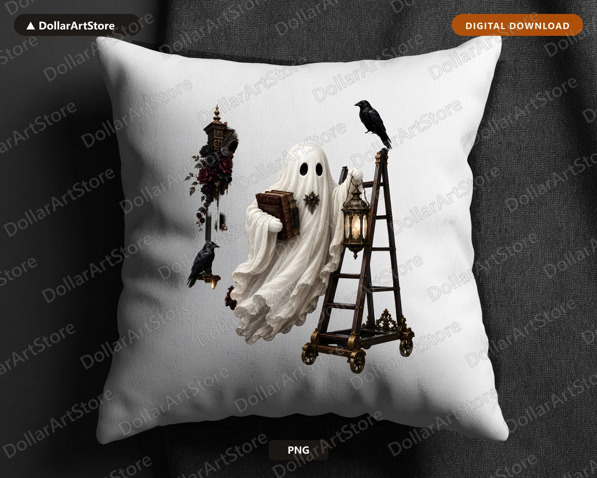 Bookish Ghost PNG Sublimation Design | Gothic Halloween Shirt Design Digital Download