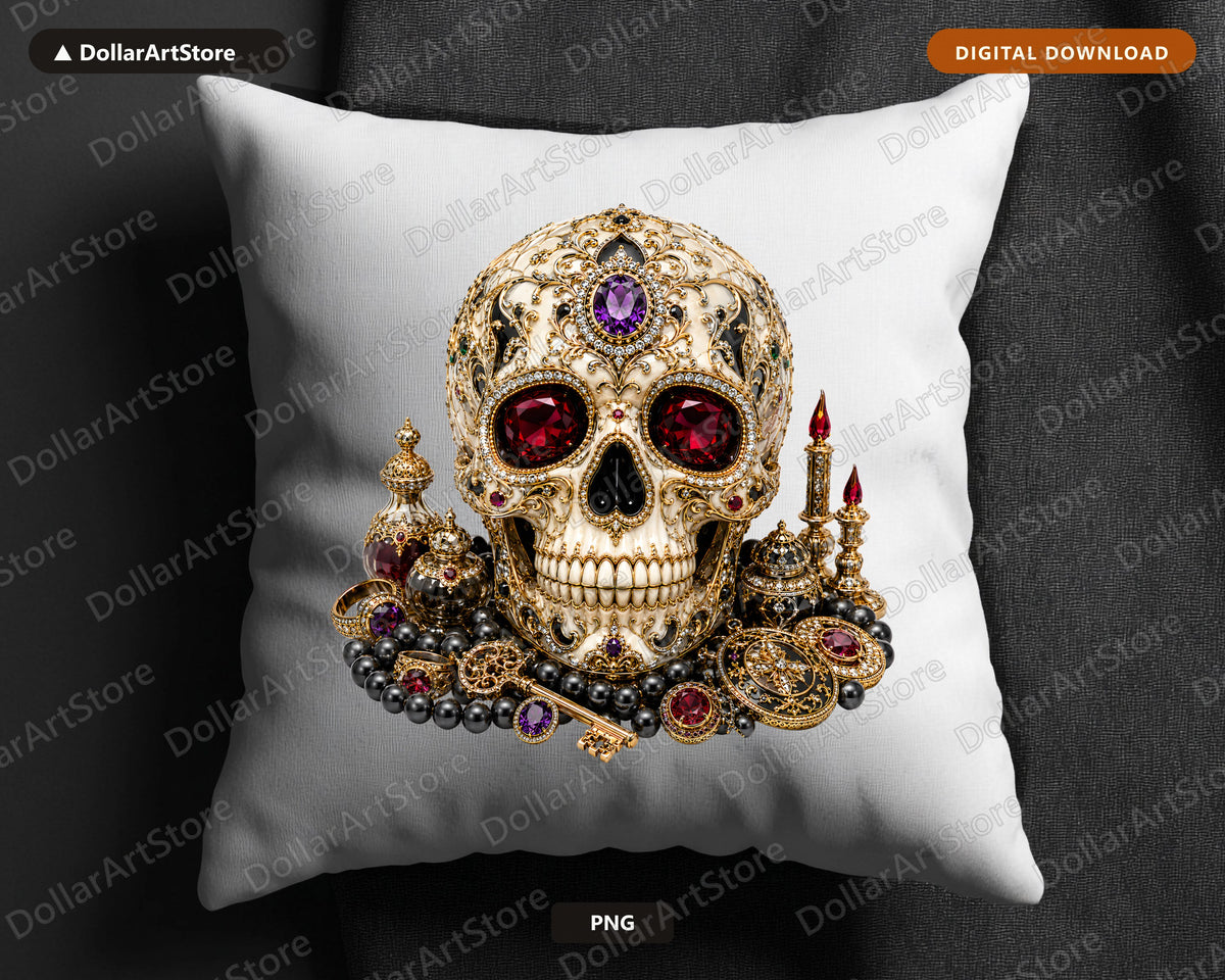 Gothic Skull PNG Sublimation Design, Luxury Halloween Shirt & Tumbler Print
