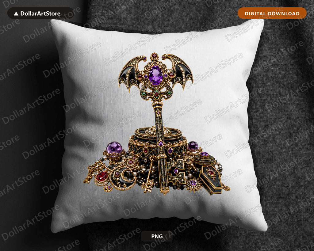 Gothic Bat Jewel PNG, Ornate Dark Fantasy Sublimation Design Digital Download