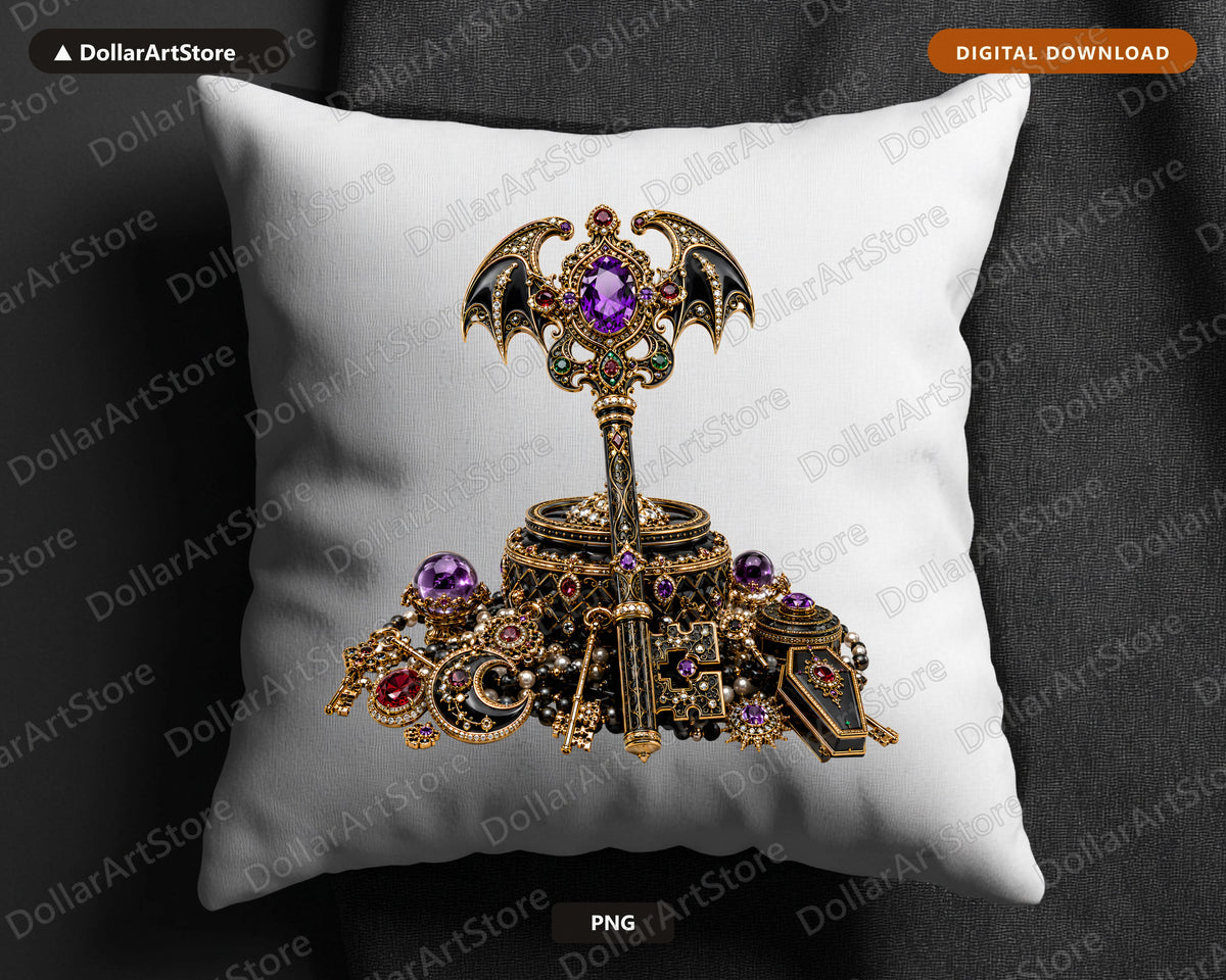 Gothic Bat Jewel PNG, Ornate Dark Fantasy Sublimation Design Digital Download