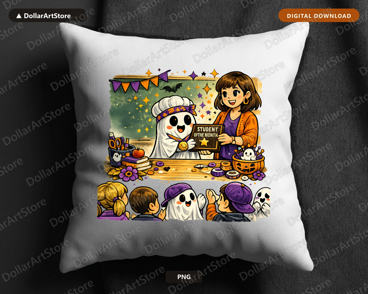 Cute Halloween Ghost PNG, Student of Month, Sublimation Design Digital Download