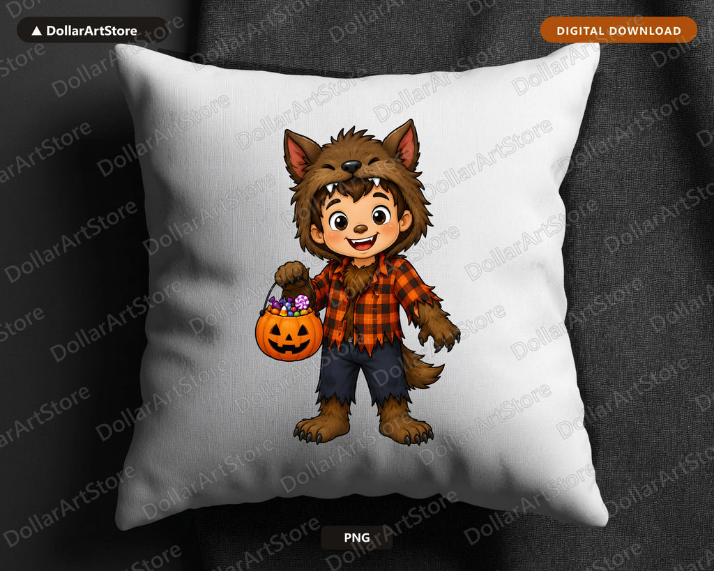 Cute Werewolf Kid Halloween Costume PNG, Sublimation Design Digital Download
