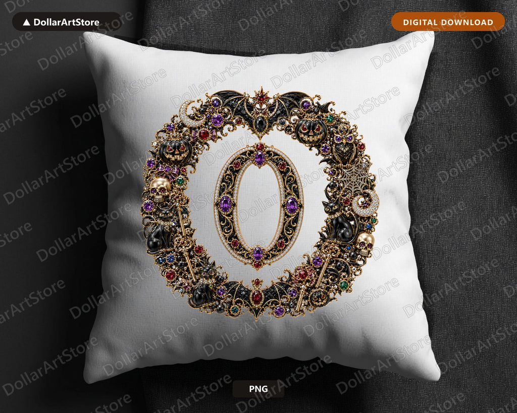 Halloween Monogram O PNG, Gothic Ornate Letter, Sublimation Shirt Design