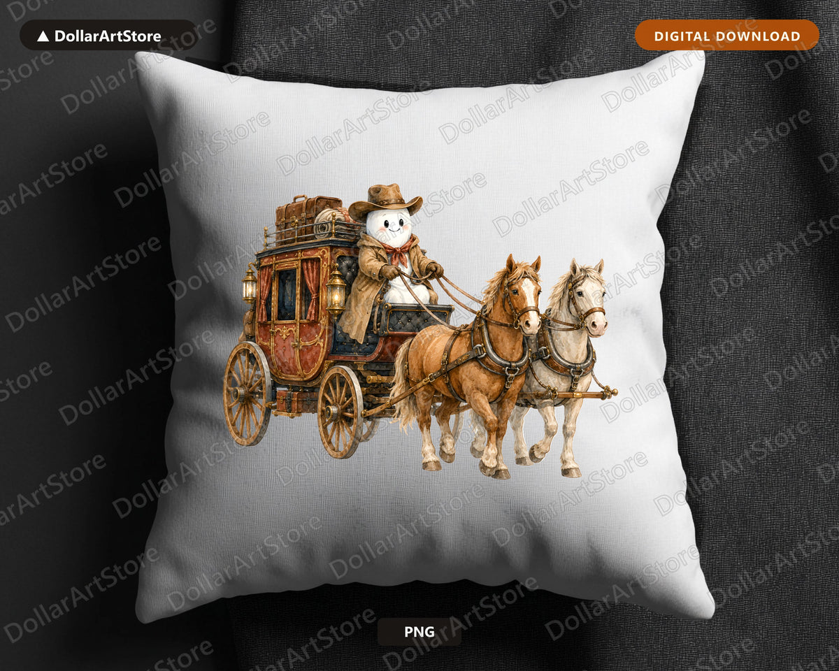 Western Ghost Cowboy PNG, Stagecoach Design, Sublimation Digital Download