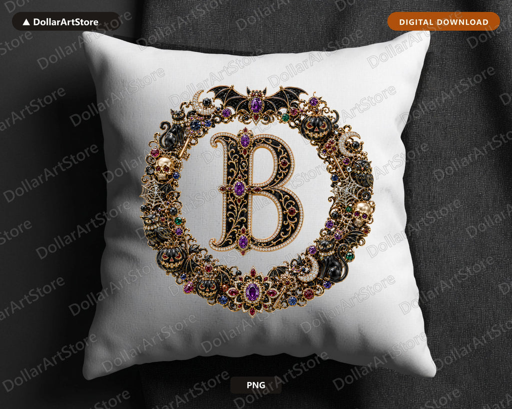 Letter B Halloween Monogram PNG, Gothic Jewelry Design, Sublimation Download