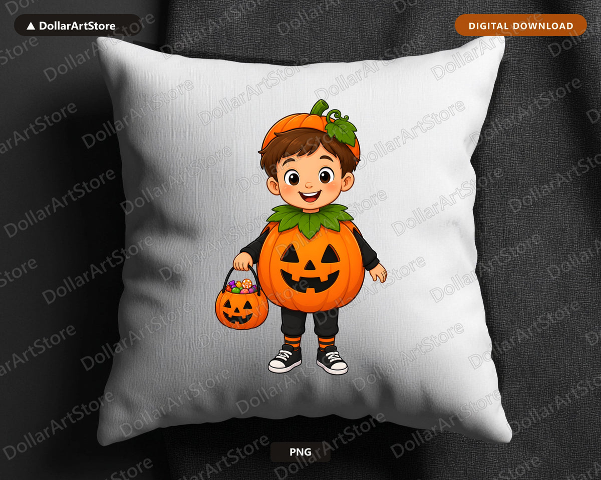 Cute Pumpkin Costume Kid PNG, Halloween Sublimation Design, Shirt Design Digital Download