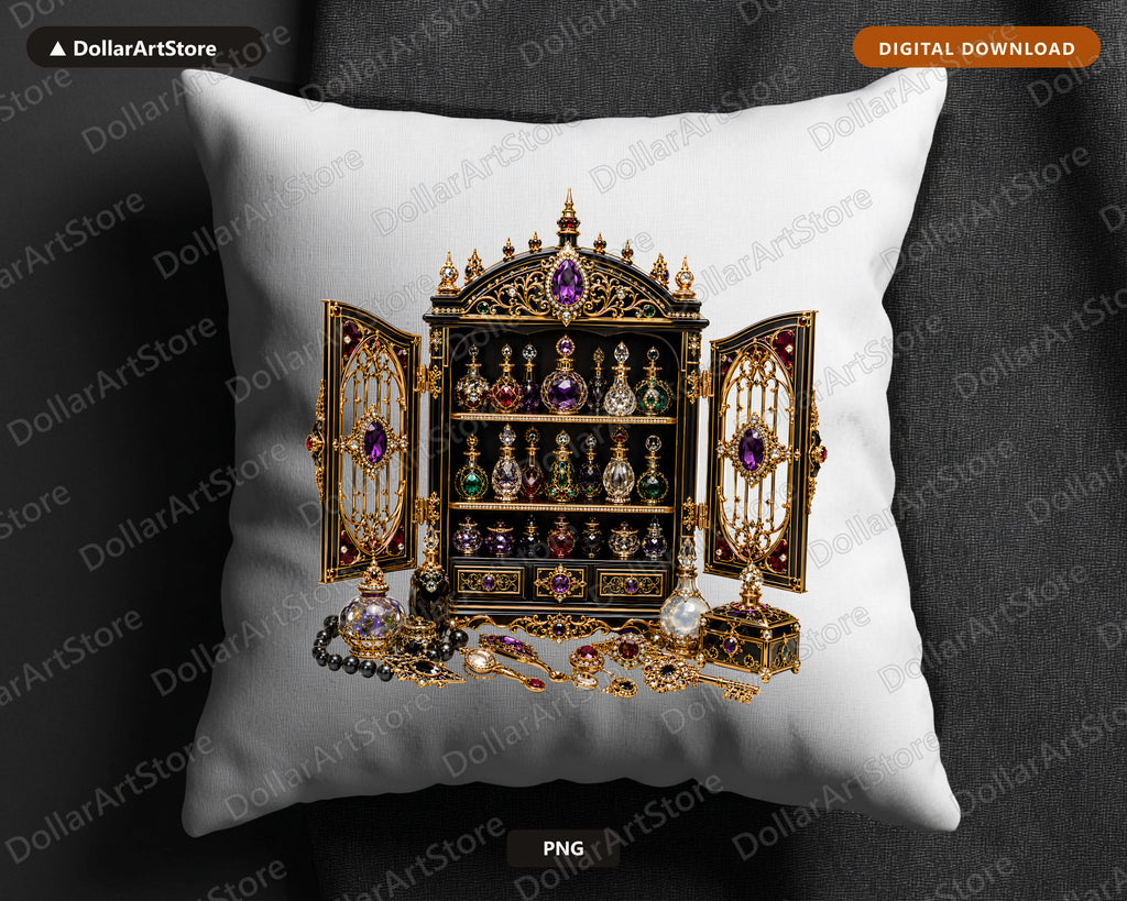 Gothic Luxury Jewelry Cabinet PNG, Dark Academia Design, Sublimation Print