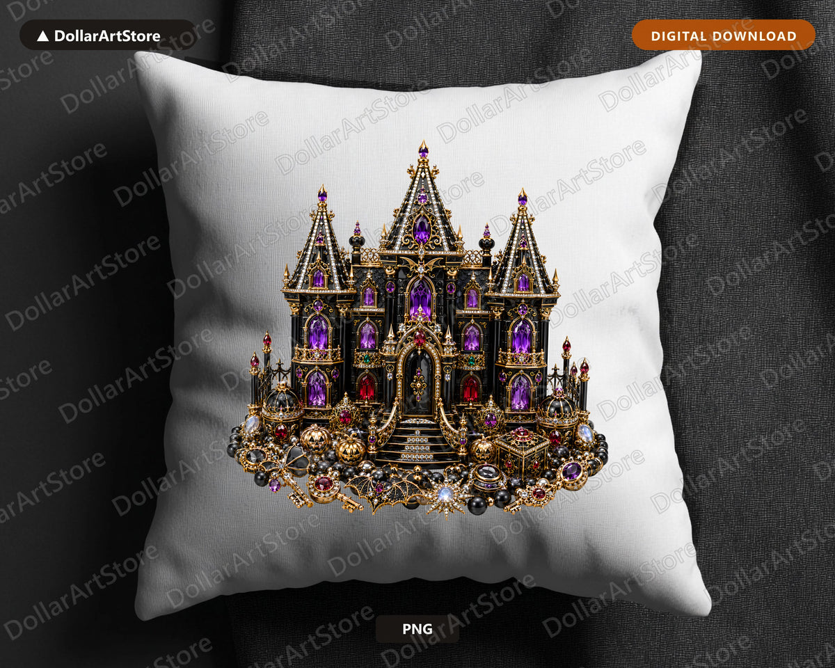 Gothic Halloween Castle PNG, Ornate Dark Fantasy Design, Sublimation Digital Download