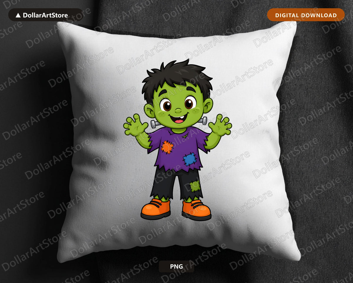 Cute Halloween Frankenstein Kid PNG, Sublimation Design Shirt Download