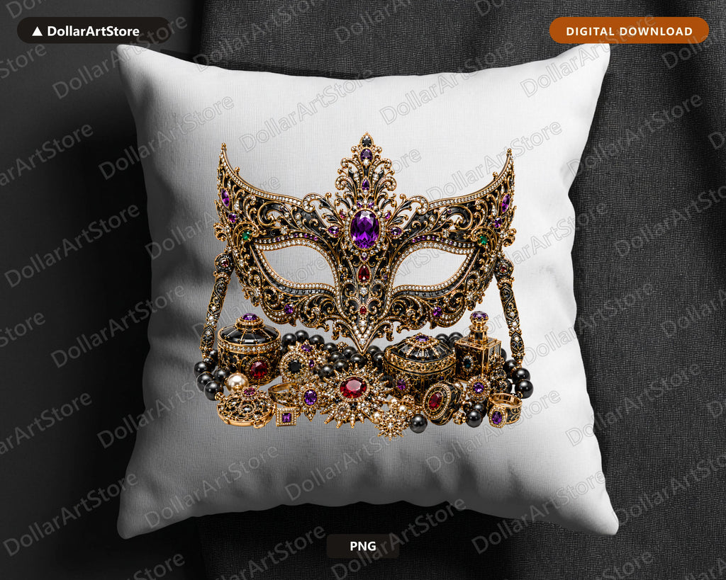 Gothic Masquerade Mask PNG, Jeweled Ornate Design, Sublimation Shirt PNG