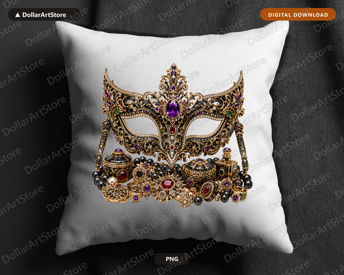 Gothic Masquerade Mask PNG, Jeweled Ornate Design, Sublimation Shirt PNG