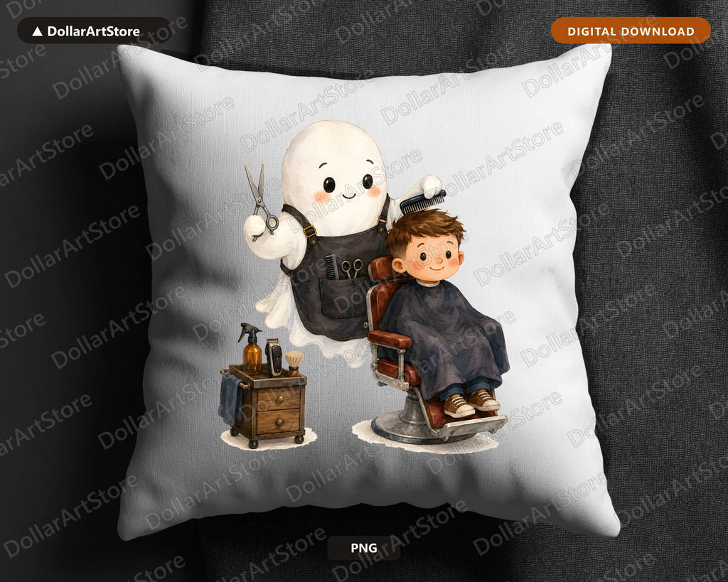 Cute Ghost Barber PNG, Sublimation Design, Shirt & Tumbler Graphic Download