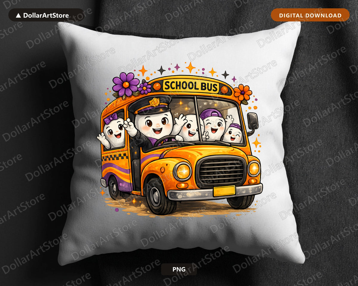 Cute Halloween Ghost School Bus PNG, Sublimation Design, Shirt & Tumbler